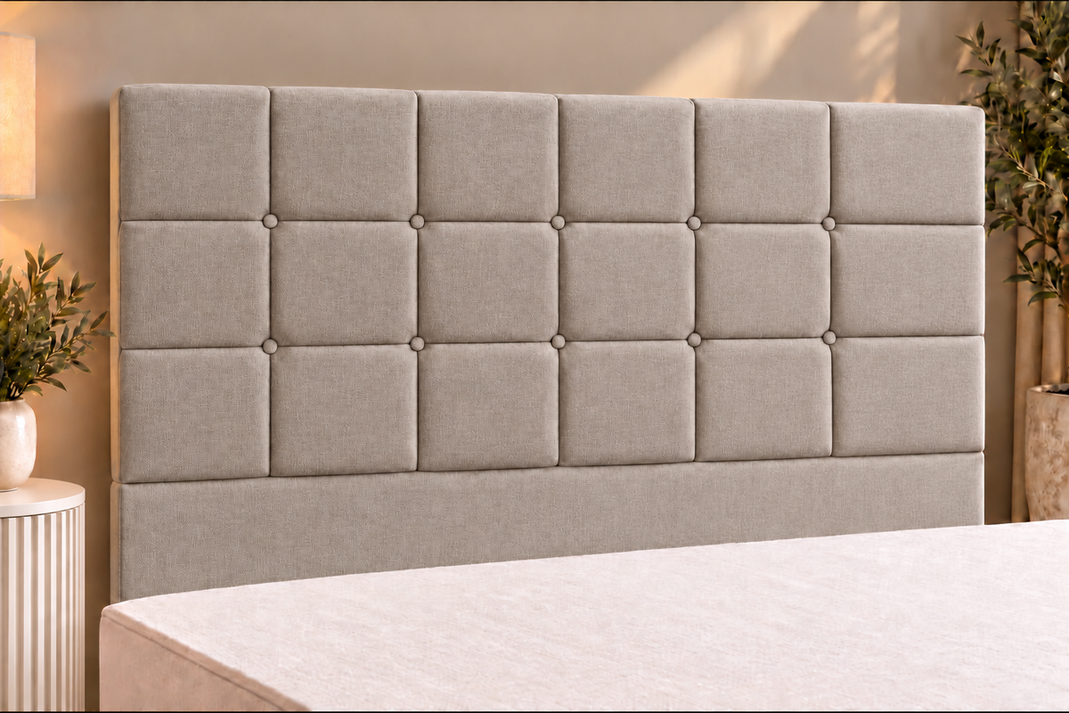 Premium divan base with 137cm floor standing square button headboard