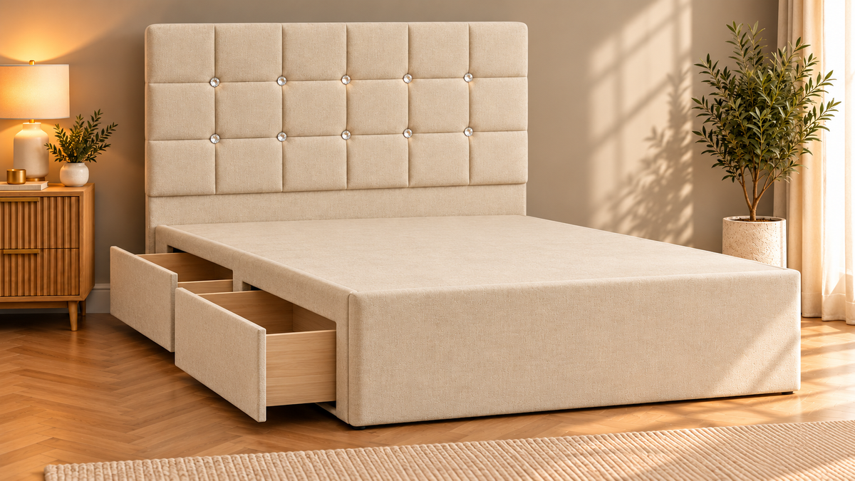 Floor standing headboard 137cm height square diamante