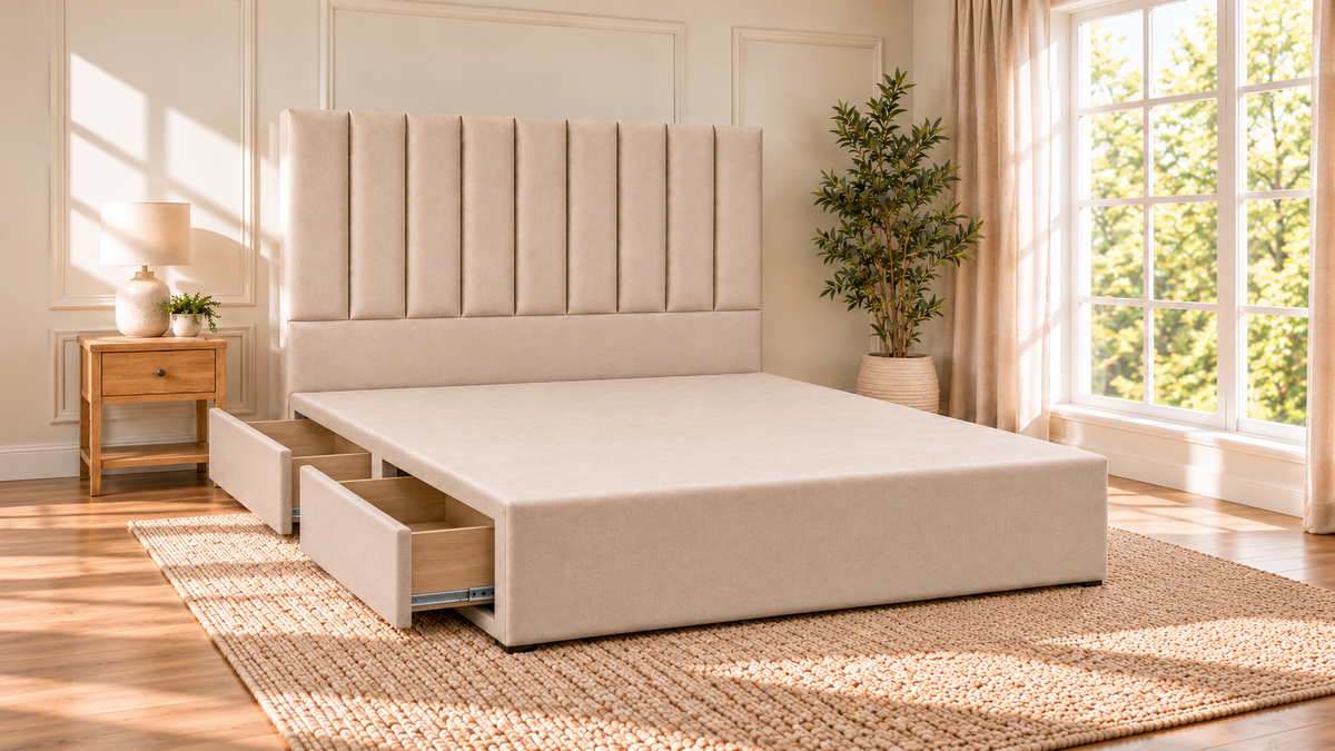 Floor standing headboard 137cm height lined