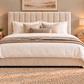 Premium divan base with 137cm floor standing lined headboard