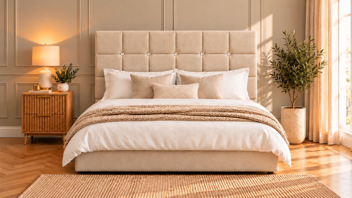 Floor standing headboard 137cm height square diamante