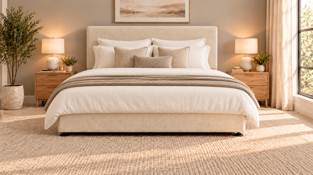 Premium divan base with 137cm floor standing plain headboard