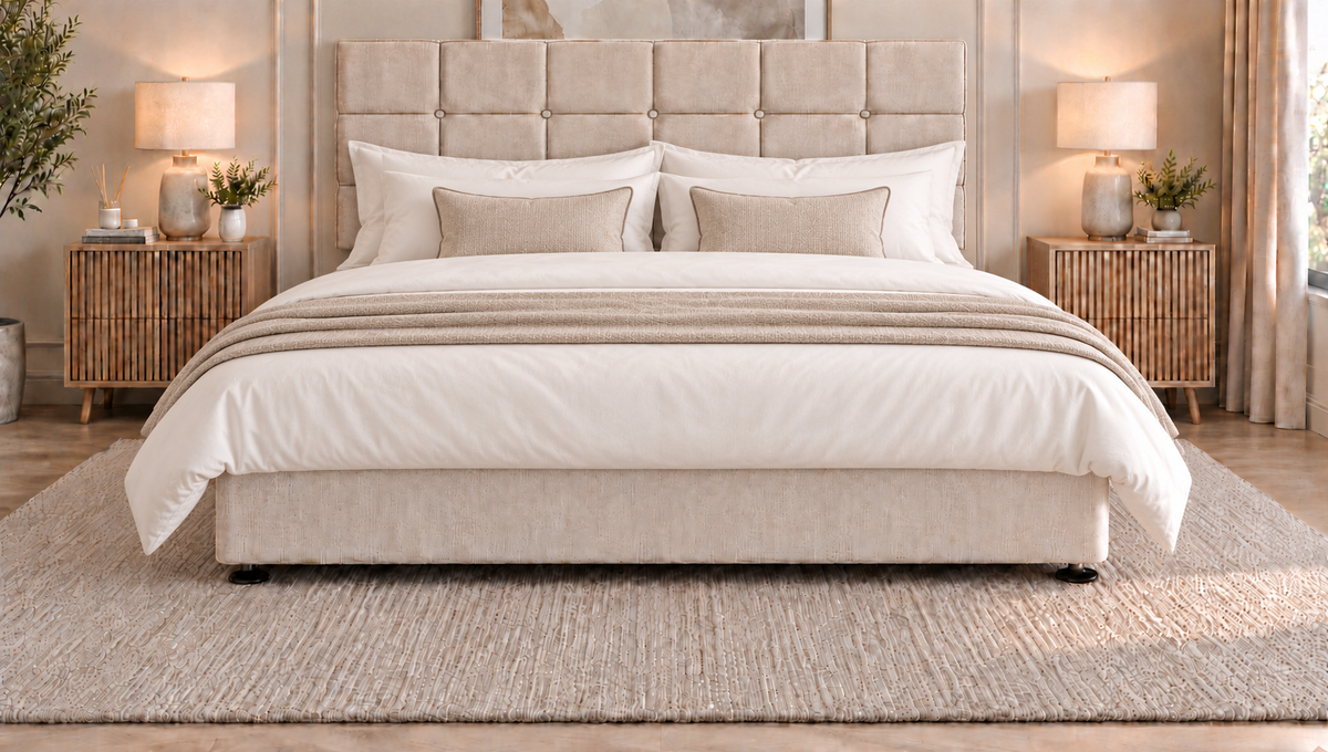 Premium divan base with 66cm square button headboard