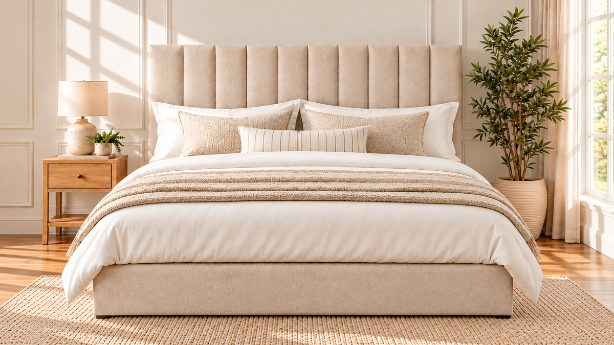 Floor standing headboard 137cm height lined