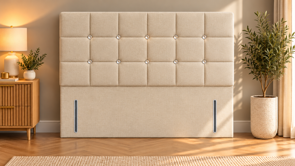 Floor standing headboard 137cm height square diamante