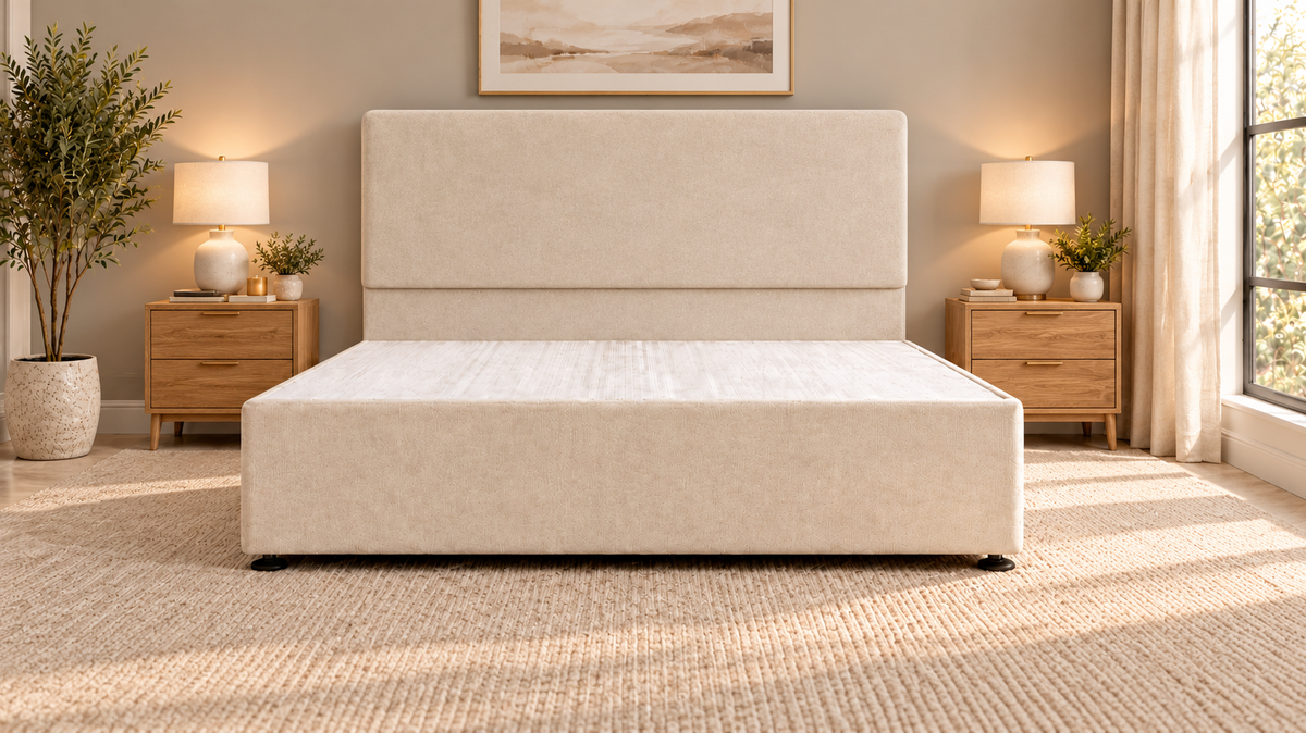Premium divan base with 137cm floor standing plain headboard