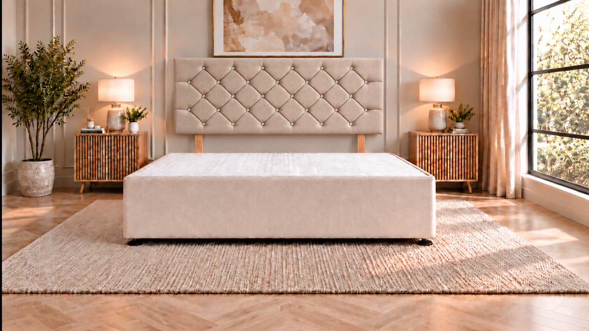 Premium divan base with 66cm chesterfield diamante headboard