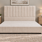 Premium divan base with 137cm floor standing lined headboard