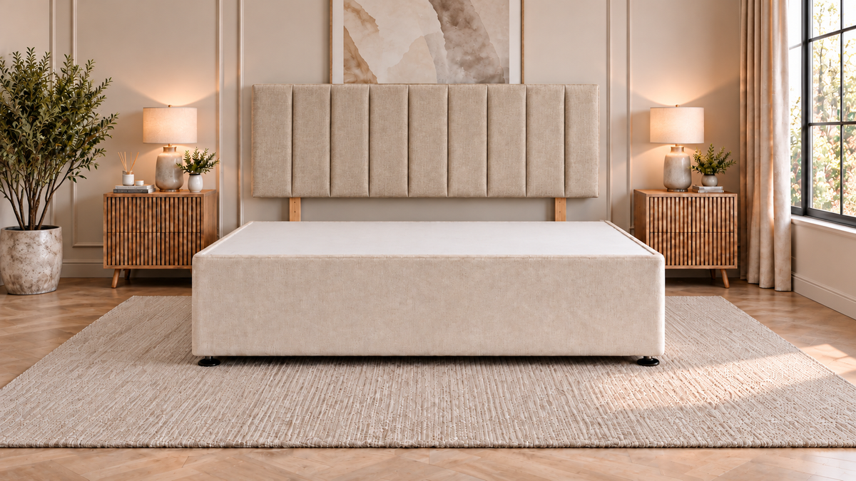 Premium divan base with 66cm lined headboard